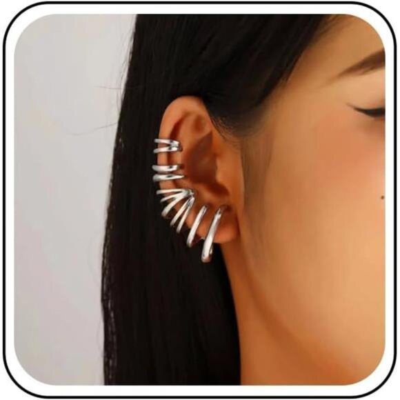 ✨ Silver Boho Claw Ear Climber Earrings | Handmade Metal Cuff - Picture 1 of 5